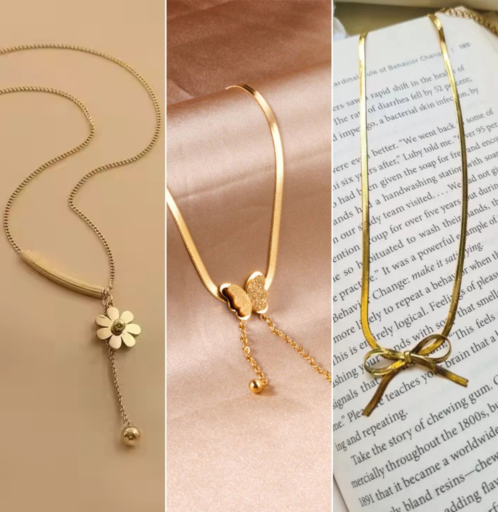Golden Trio Combo – The Ideal Collection of Delicate Necklaces to Enhance Your Style - Ribbon of summer