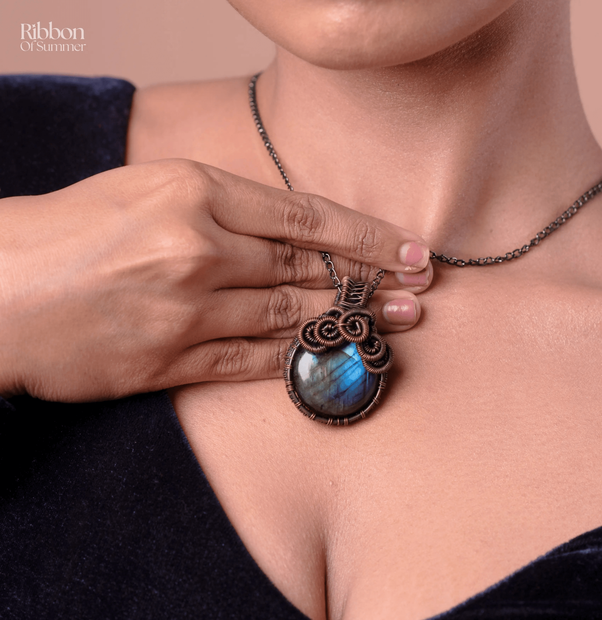 Arya Blue Stone locket for girls - Ribbon of summer