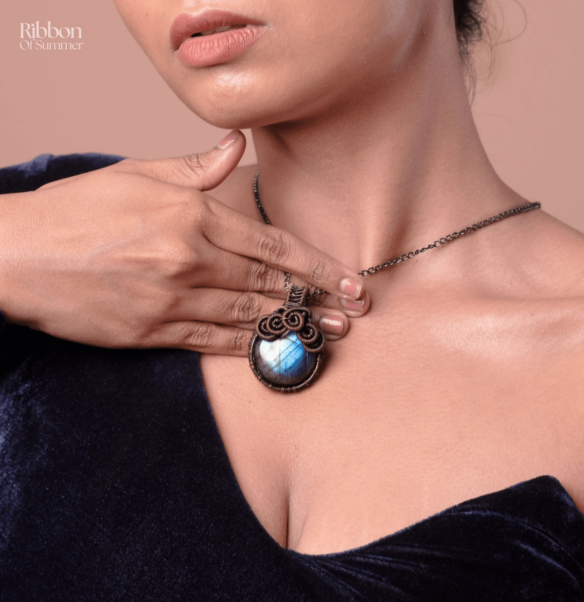 Arya Blue Stone locket for girls - Ribbon of summer