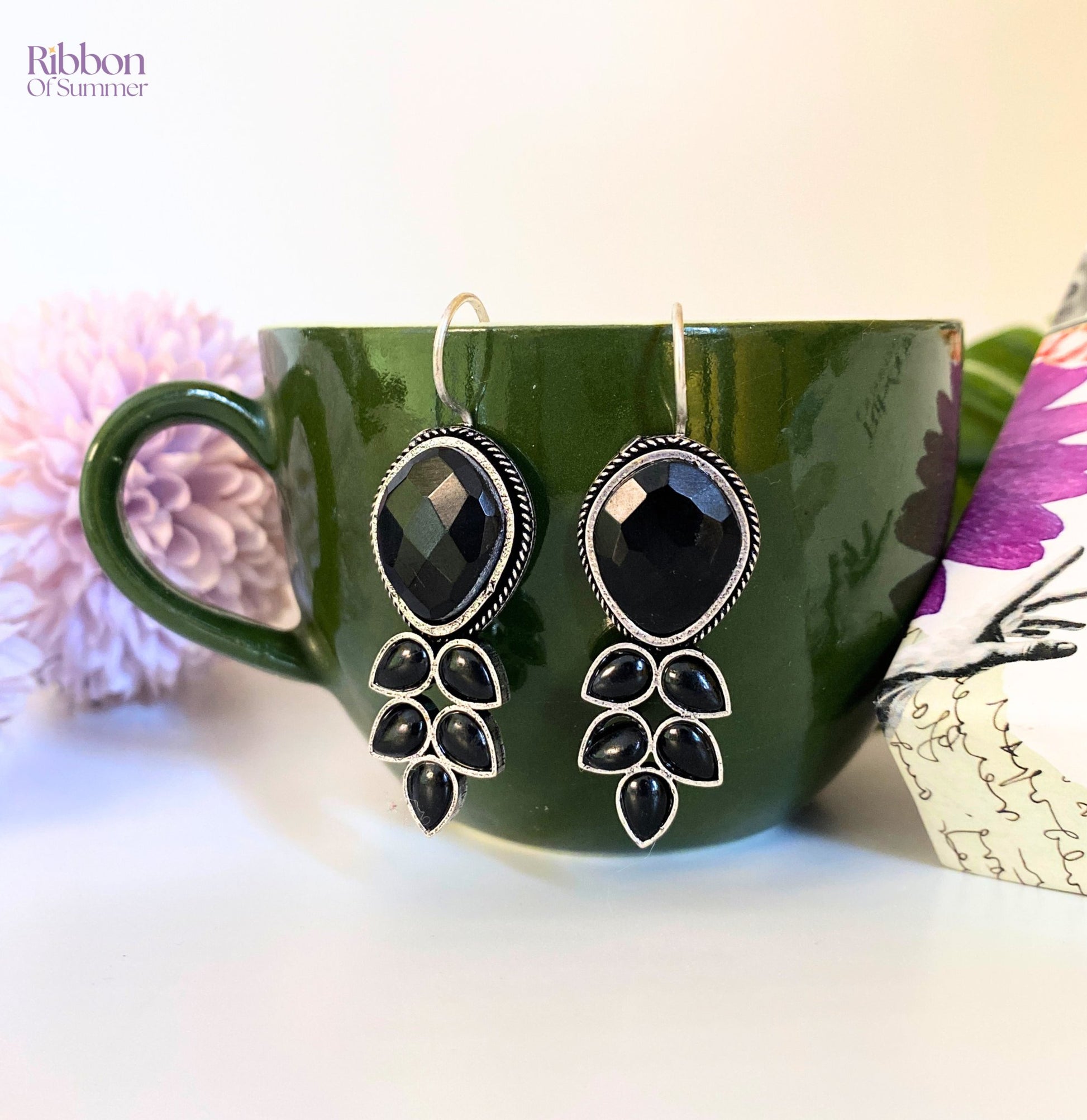 Black aesthetic earrings for women - Ribbon of summer