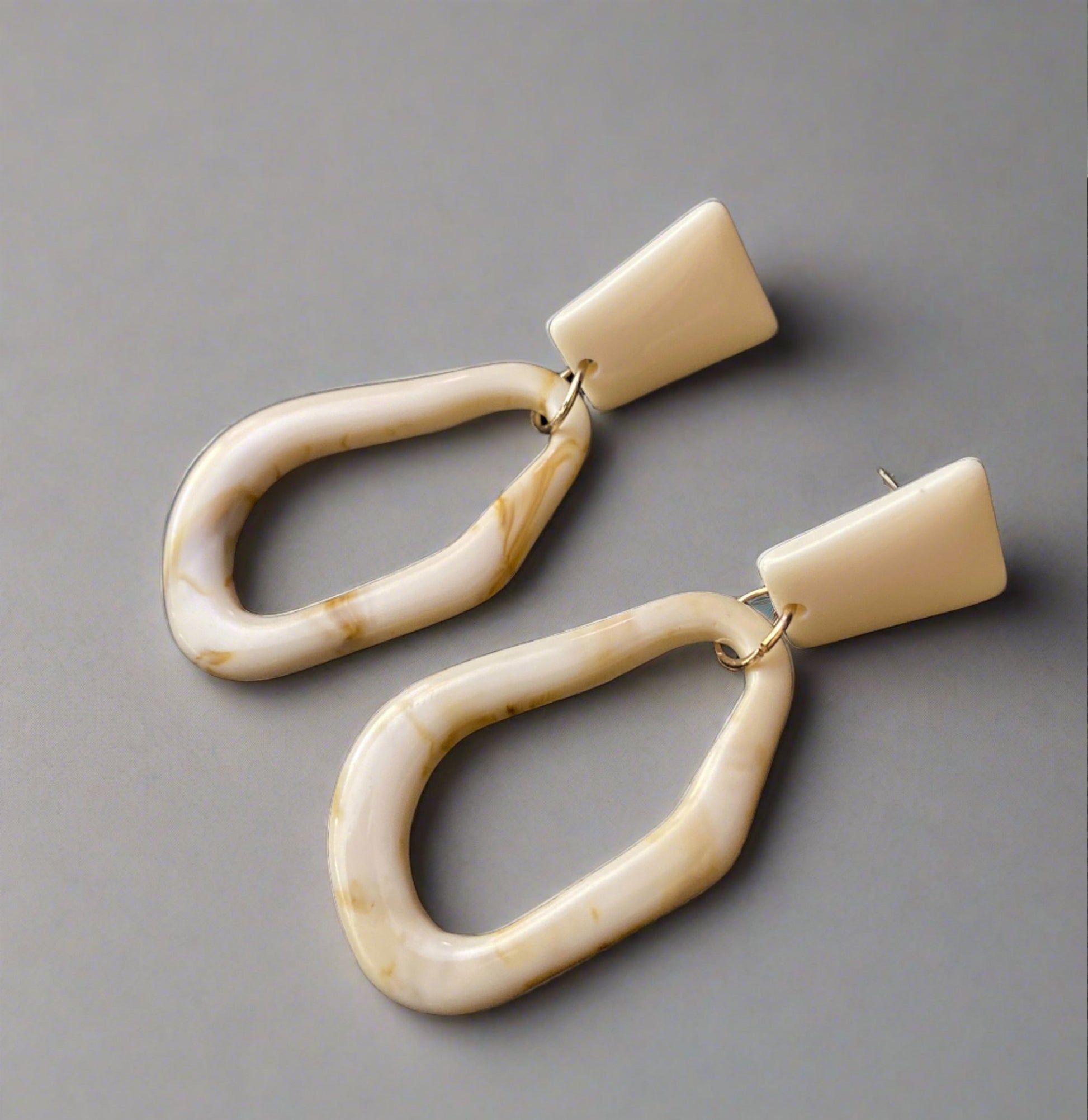 Contemporary ivory white Korean earrings - Ribbon of summer