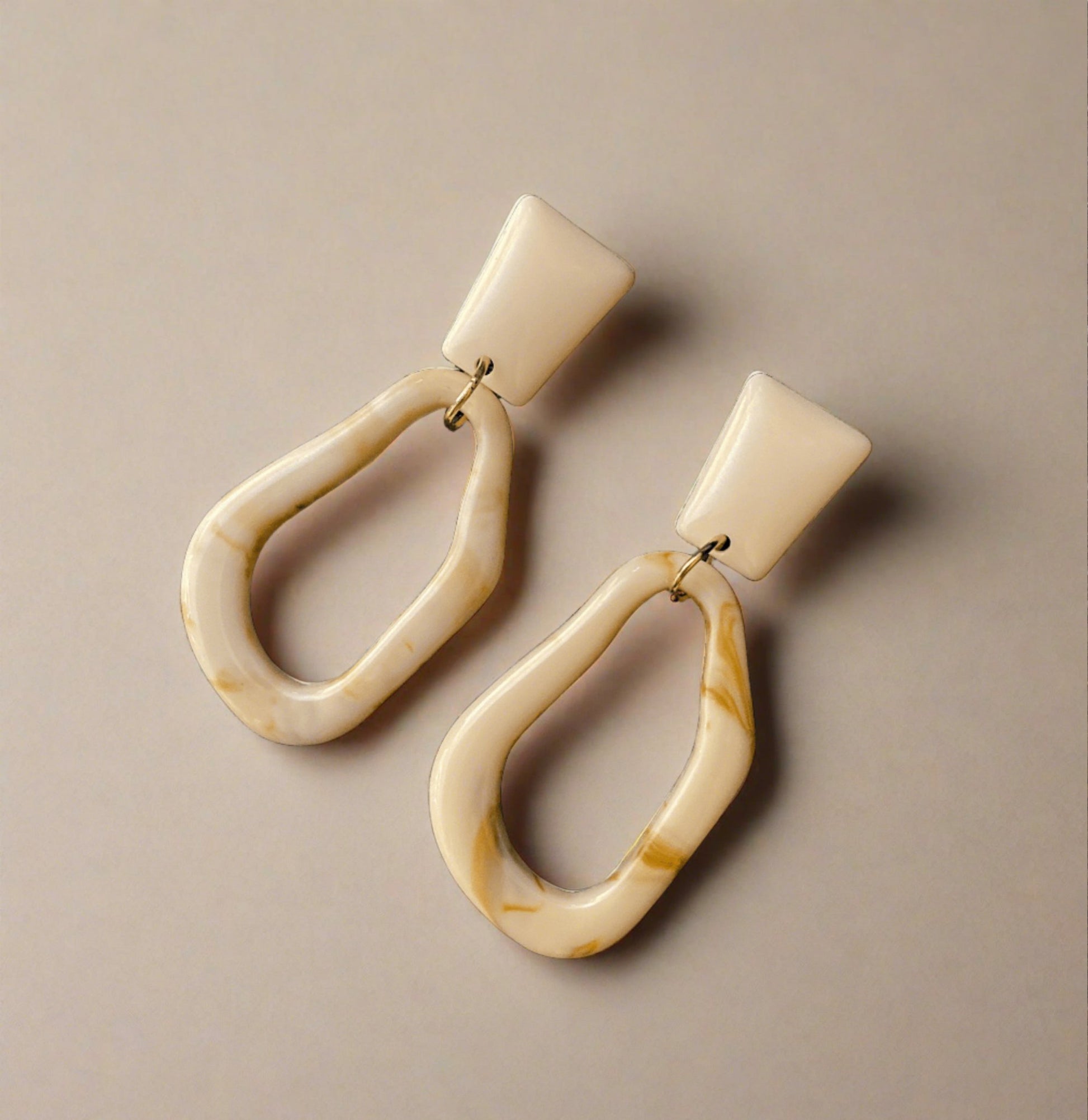 Contemporary ivory white Korean earrings - Ribbon of summer