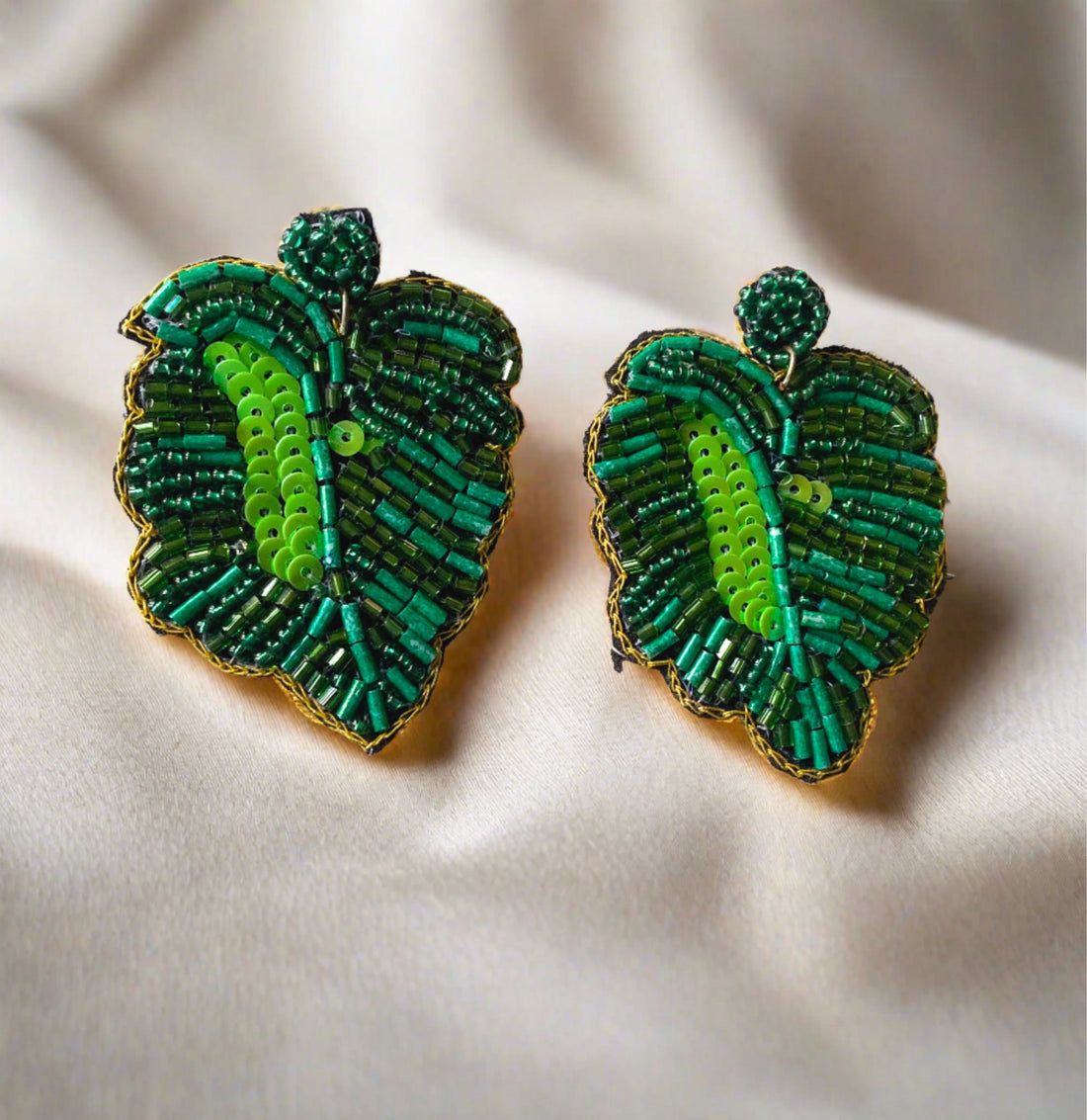 leafy quirky beaded earring - Ribbon of summer