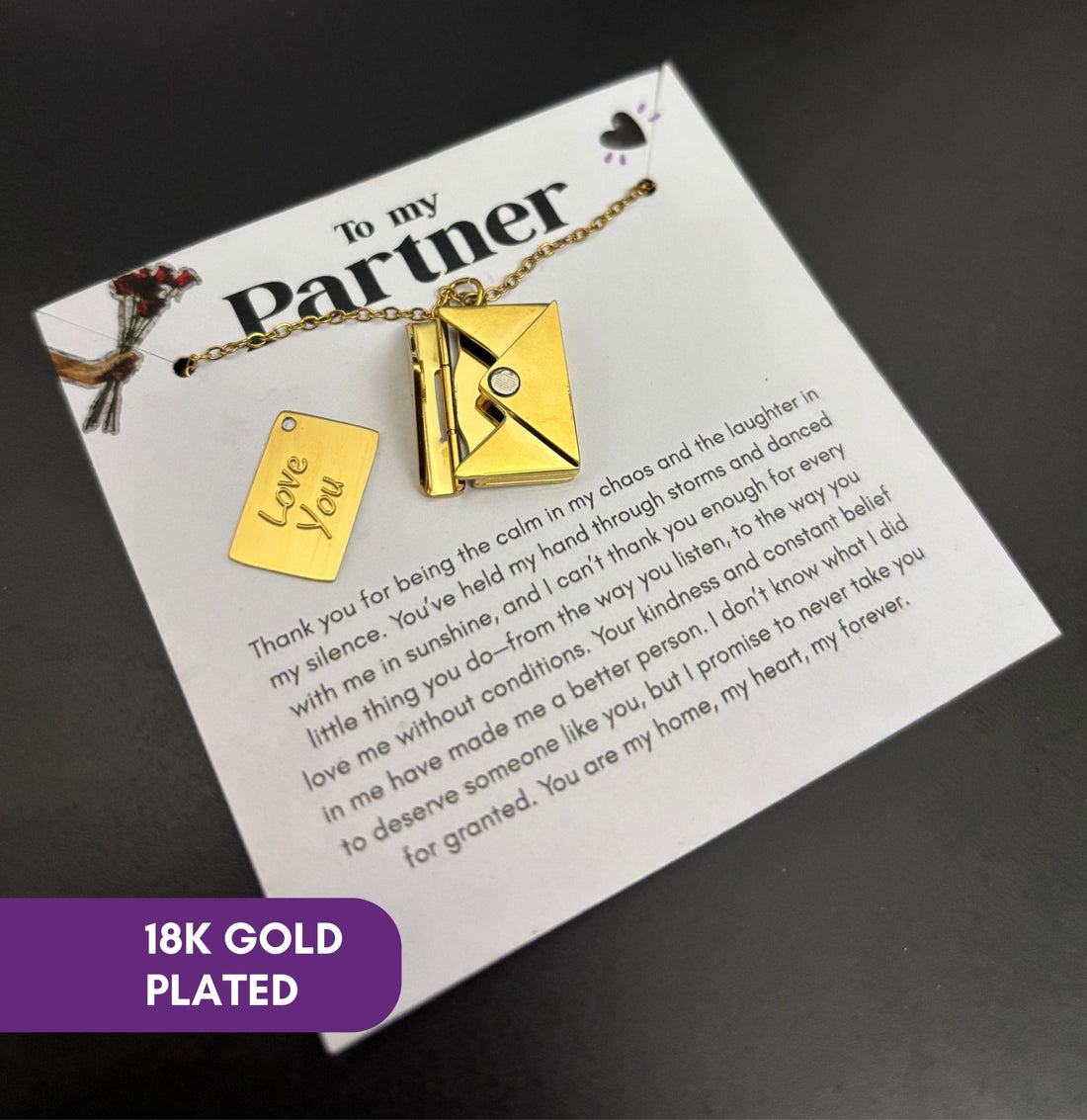 'Love you' envelope necklace for partner (with note) - Ribbon of summer