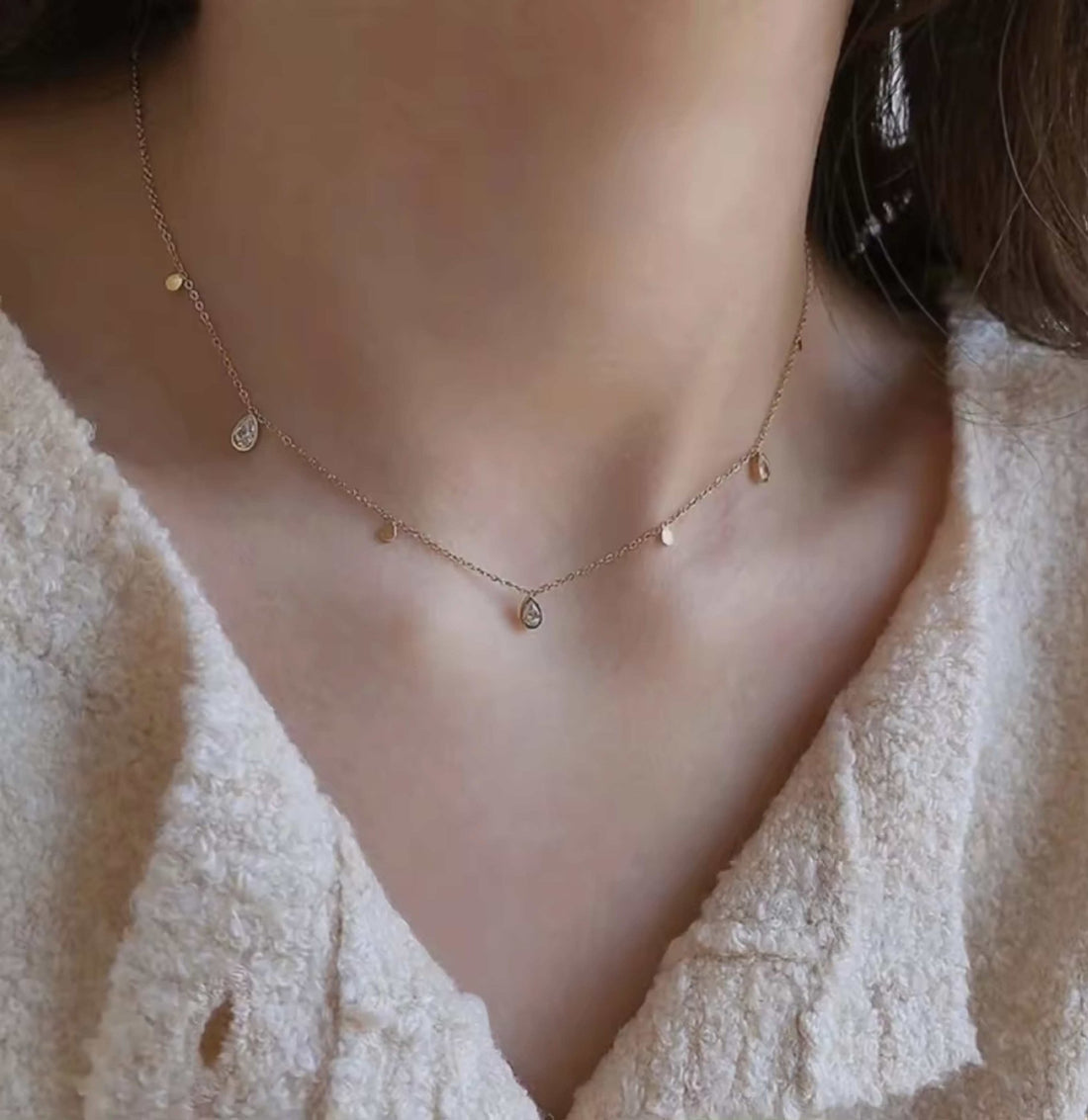 Minimal water drop necklace for women - Ribbon of summer