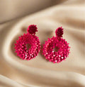 Quirky pink beaded earrings for women - Ribbon of summer