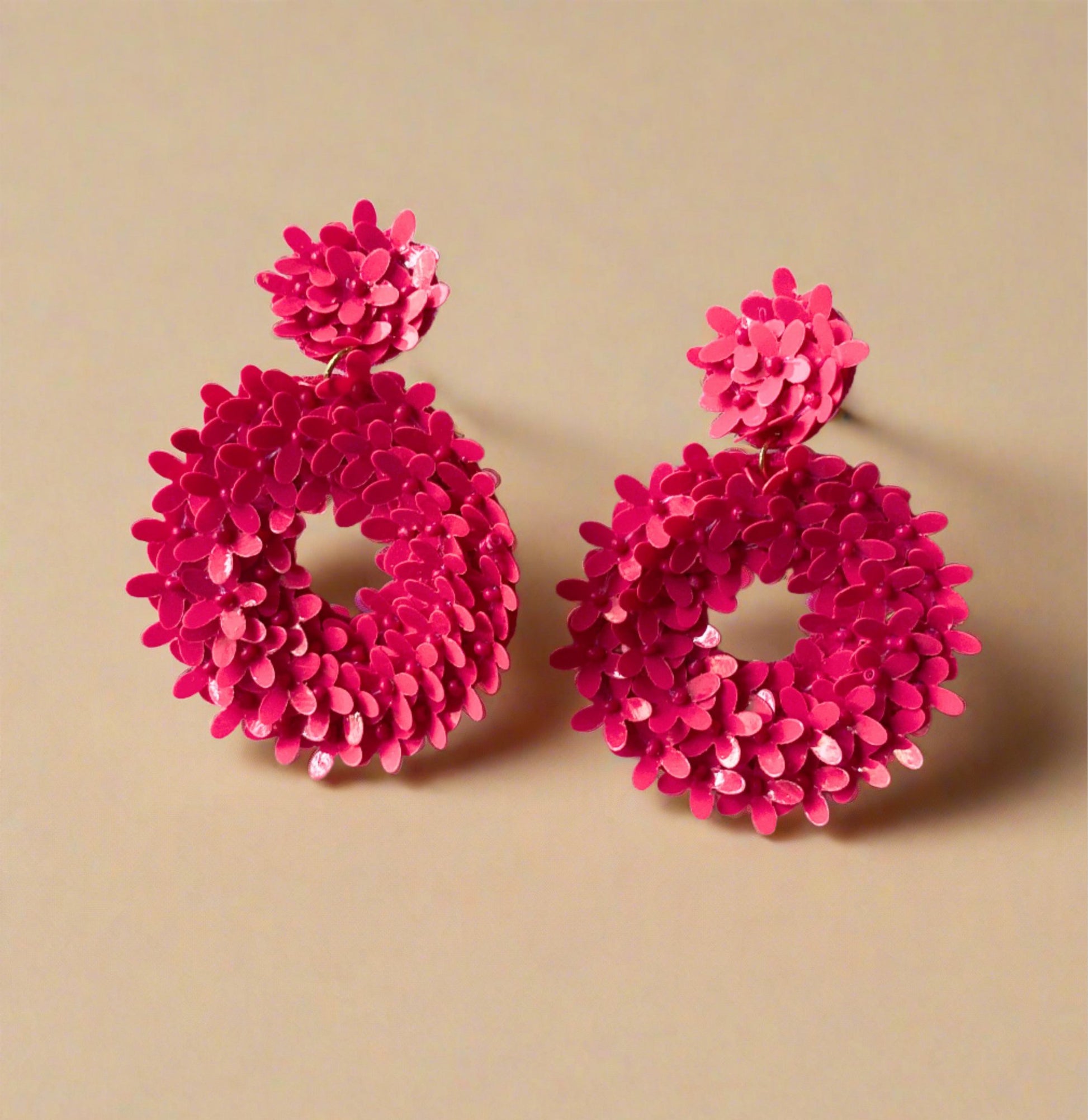 Quirky pink beaded earrings for women - Ribbon of summer