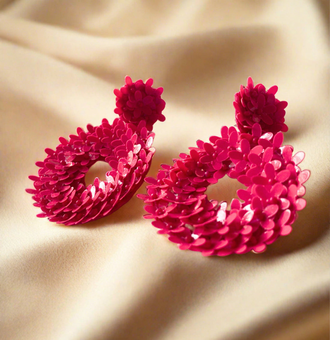 Quirky pink beaded earrings for women - Ribbon of summer