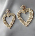 Quirky white heart beaded earring - Ribbon of summer