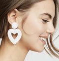 Quirky white heart beaded earring - Ribbon of summer