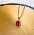 Sleek Red stone silver necklace - Ribbon of summer