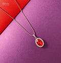 Sleek Red stone silver necklace - Ribbon of summer