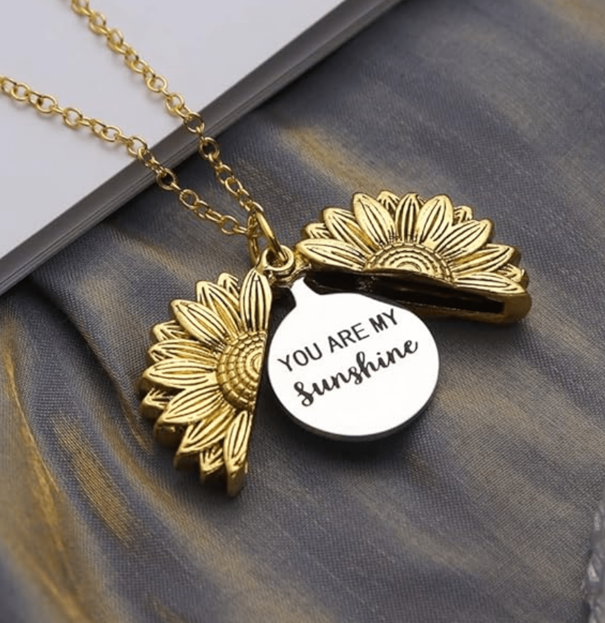 "You Are My Sunshine" Engraved Sunflower necklace - Ribbon of summer