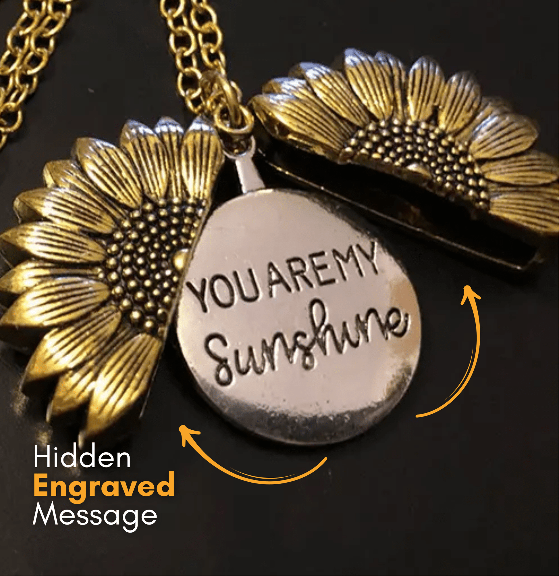 "You Are My Sunshine" Engraved Sunflower necklace - Ribbon of summer
